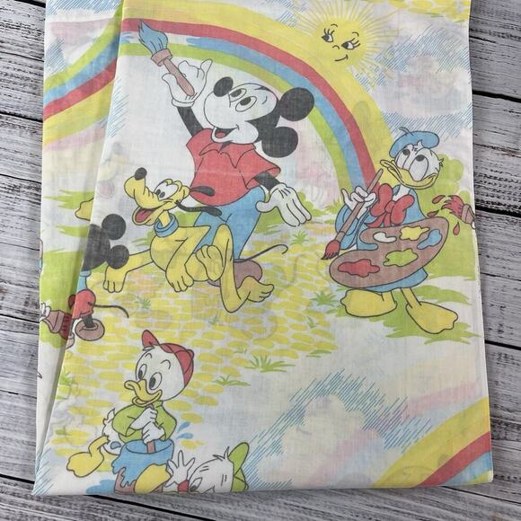 Vintage Pacific No Iron Disney Mickey Mouse Painting Rainbow Twin Flat Sheet - Picture 2 of 6